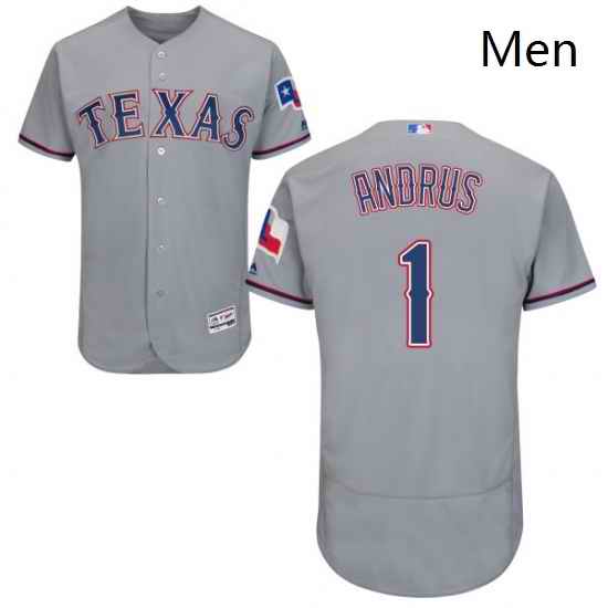 Mens Majestic Texas Rangers 1 Elvis Andrus Grey Road Flex Base Authentic Collection MLB Jersey